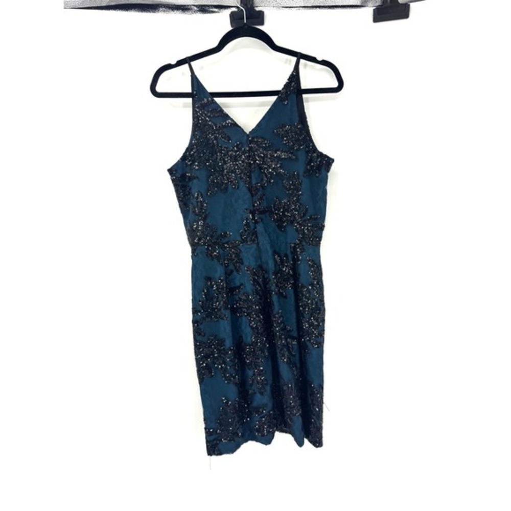 Dress the Population Jordyn Sequin Sheath Dress Vneck Mini Blue and Black - Picture 3 of 5